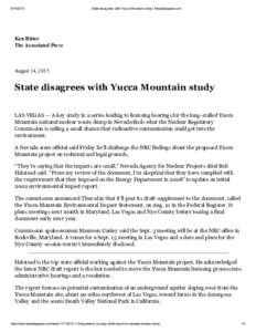 State disagrees with Yucca Mountain study | NevadaAppeal.com Ken Ritter The Associated Press