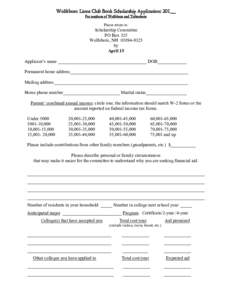 Wolfeboro Lions Club Book Scholarship Application: 201__ For residents of Wolfeboro and Tuftonboro Please return to: Scholarship Committee PO Box 325