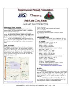 JANUARY 2009 NEWSLETTER Minutes of Last Meeting th 12 December – 6:00 pm, The Annual Christmas Potluck Dinner was held at Apfelbaum’s hanger. Attendance