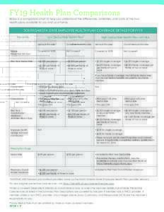FY19 Health Plan Comparisons  Below is a comparison chart to help you understand the differences, similarities, and costs of the two health plans available to you and your family.  SOUTH DAKOTA STATE EMPLOYEE HEALTH PLAN
