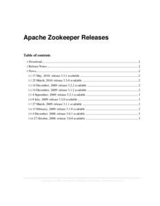 Apache Zookeeper Releases Table of contents 1 Download........................................................................................................................... 2