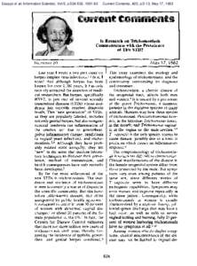 Essays of an Information Scientist, Vol:5, p, Current Contents, #20, p.5-13, May 17, 1982 Is Research on Trichomonfasis Commensurate