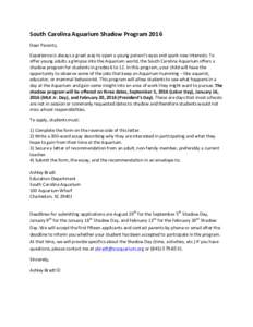 Microsoft Word - S.C. Aquarium Shadow Day 2016 Letter and Application.doc