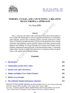 Proc. Int. Cong. of Math. – 2018 Rio de Janeiro, Vol–520) PERIODS, CYCLES, AND L-FUNCTIONS: A RELATIVE TRACE FORMULA APPROACH Wei Zhang (张伟)
