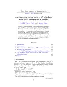 New York Journal of Mathematics New York J. Math–469. An elementary approach to C ∗-algebras associated to topological graphs Hui Li, David Pask and Aidan Sims