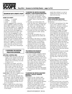®  THE LANGUAGE ARTS MAGAZINE May 2014 • Answers to Activity Sheets • page 1 of 12