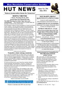 Blue Mountains Conservation Society  HUT NEWS Issue No. 294 July 2012
