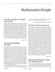 Mathematics People De Lellis and Hairer Awarded Fermat Prize