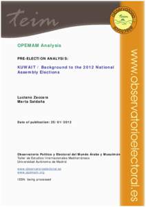 OPEMAM Analysis PRE-ELECTION ANALYSIS: KUWAIT / Background to the 2012 National Assembly Elections