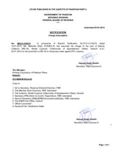 (TO BE PUBLISHED IN THE GAZETTE OF PAKISTAN PART-I) GOVERNMENT OF PAKISTAN (REVENUE DIVISION) FEDERAL BOARD OF REVENUE **** Islamabad[removed]