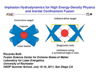Implosion Hydrodynamics for High Energy-Density Physics and Inertial Confinement Fusion FSC Riccardo Betti Fusion Science Center for Extreme States of Matter