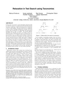 Relaxation in Text Search using Taxonomies Marcus Fontoura Vanja Josifovski Andrew Tomkins