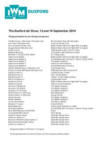 The Duxford Air Show, 13 and 14 September 2014 Flying participation by aircraft type and operator The Red Arrows – BAe Hawk x 9 (Sunday only) Avro Vulcan (Saturday only) Avro Lancaster (Sunday only) Douglas Dakota (Sat