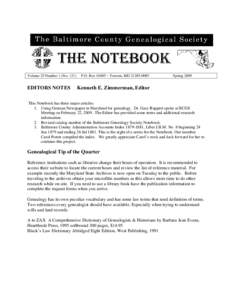 Volume 25 Number 1 (NoEDITORS NOTES P.O. Box 10085 – Towson, MD