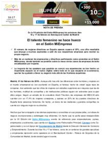    NOTA DE PRENSA En la VII edición del Salón MiEmpresa los próximos días 16 y 17 de febrero en Barclaycard Center de Madrid