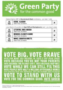 General Election (MP for Bournemouth East constituency - you have 1 vote)  KEDDIE,  Alasdair Green Party Candidate