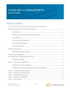 ScholarOne Manuscripts ™  Author User Guide 1-May-2018  Clarivate Analytics | ScholarOne Manuscripts™ | Author User Guide