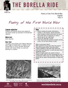 Poetry of the First World War English Year 9 Poetry of the First World War Lesson objective