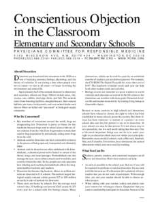 Conscientious Objection in the Classroom Elementary and Secondary Schools PHYSICIANS  COMMITTEE