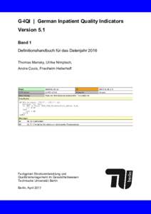 G-IQI, German Inpatient Quality Indicators Version 5.1, Band 1, Datenjahr 2016