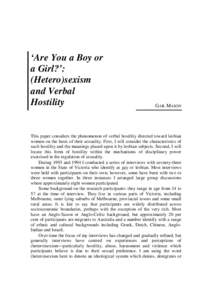 "Are you a boy or a girl?" : (hetero)sexism and verbal hostility