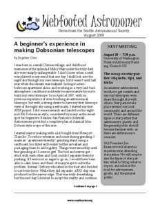 Webfooted Astronomer News from the Seattle Astronomical Society August 2008 A beginner’s experience in making Dobsonian telescopes