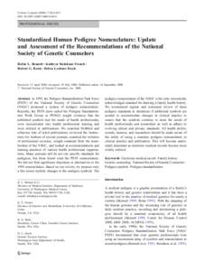 J Genet Counsel:424–433 DOIs10897PROFESSIONAL ISSUES  Standardized Human Pedigree Nomenclature: Update
