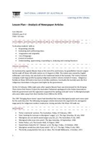NATIONAL LIBRARY OF AUSTRALIA Learning at the Library Lesson Plan – Analysis of Newspaper Articles KLA ENGLISH STAGE/S year 9-12