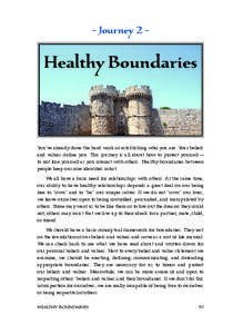 – Journey 2 –  Healthy Boundaries You’ve already done the hard work of establishing who you are. Your beliefs and values define you. This journey is all about how to protect yourself —