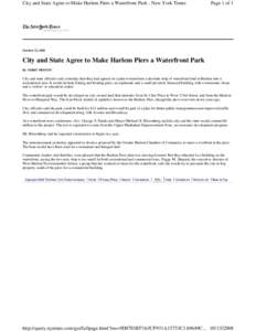City and State Agree to Make Harlem Piers a Waterfront Park - New York Times  Page 1 of 1 October 22, 2002