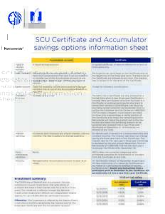 SCU Certificate and Accumulator savings options information sheet Accumulator account Certificate