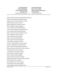 List of Participants  Liste des participants Winter 2005 Meeting