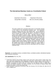 The International Business Cycle as a Coordination Failure* Simon Bilo† Department of Economics Department of Economics