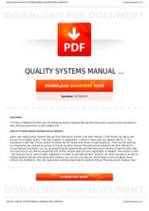 BOOKS ABOUT QUALITY SYSTEMS MANUAL PHARMACEUTICAL INDUSTRY  Cityhalllosangeles.com QUALITY SYSTEMS MANUAL ...