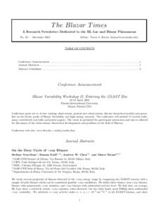 T he Blazar T imes A Research Newsletter Dedicated to the BL Lac and Blazar Phenomena No. 65 — December 2004 Editor: Travis A. Rector ()