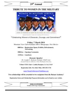 29th Annual TRIBUTE TO WOMEN IN THE MILITARY Reproduced with permission. All rights reserved. Stamp design © 1999 U.S. Postal Service.  “Celebrating Women of Character, Courage, and Commitment”