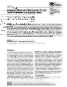 Original Paper  Unaltered Glutamate Transporter-1 Protein Levels in Aquaporin-4 Knockout Mice  ASN Neuro