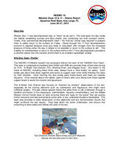 NEEMO 16 Mission Days 10 & 11 – Status Report Aquarius Reef Base, Key Largo, FL