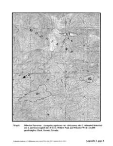 Map 8.  Wheeler Pass area. Astragalus oophorus var. clokeyanus site 5, estimated historical site 2, and unoccupied sites U1-U3, Willow Peak and Wheeler Well 1:24,000 quadrangles, Clark County, Nevada.