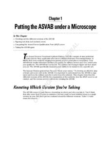 Chapter 1  Putting the ASVAB under a Microscope In This Chapter ▶ Checking out the different versions of the ASVAB ▶ Figuring out what each subtest covers