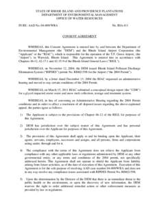 STATE OF RHODE ISLAND AND PROVIDENCE PLANTATIONS DEPARTMENT OF ENVIRONMENTAL MANAGEMENT OFFICE OF WATER RESOURCES IN RE: AAD No[removed]WRA  No. RIA-411