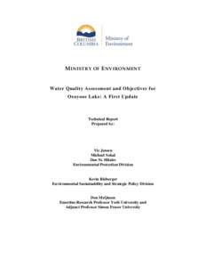 M INISTRY OF E NVIRONMENT  Water Quality Assessment and Objectives for Osoyoos Lake: A First Update  Technical Report