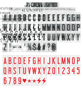 XL CINEMA LIGHTBOX  INCLUDED LETTERS, NUMBERS AND CHARACTERS (100pcs) AAABBCCDDE EE FGGH H I I I J K L L MM N N O O O P