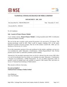 NATIONAL STOCK EXCHANGE OF INDIA LIMITED DEPARTMENT : SBU_EDU Download Ref.No.: NSE/NCFM[removed]Date : December 27, 2012