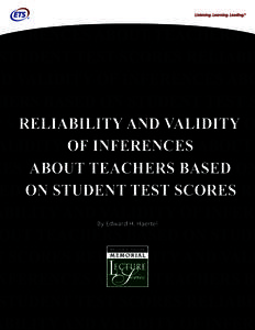 T SCORES RELIABILITY AND VALI NFERENCES ABOUT TEACHERS BA STUDENT TEST SCORES RELIABIL ND VALIDITY OF INFERENCES ABO HERS BASED ON STUDENT TEST S ES RELIABILITY AND VALIDITY O