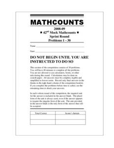 MATHCOUNTS[removed]nd g 42 Mock Mathcounts g Sprint Round Problems[removed]