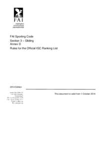 FAI Sporting Code Section 3 – Gliding Annex D Rules for the Official IGC Ranking List[removed]Edition