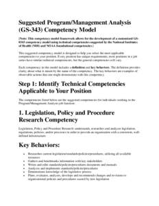 Suggested Program/Management Analysis (GS-343) Competency Model [Note: This competency model framework allows for the development of a customized GS0343 competency model using technical competencies suggested by the Nati