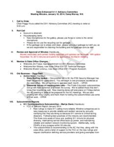 State Enhanced[removed]Advisory Committee Meeting Minutes, January 16, 2014, Camp Murray, WA I.  Call to Order