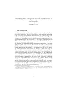 Reasoning with computer-assisted experiments in mathematics Liesbeth De Mol∗ 1